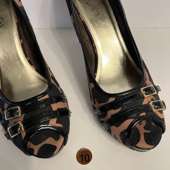 Candies Open Toe Animal Print / Leopard Print Black Heels Vintage size 10 - Picture 6 of 6